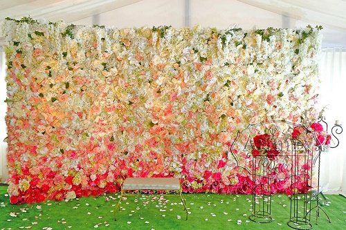 Стена из цветов на свадебном торжестве