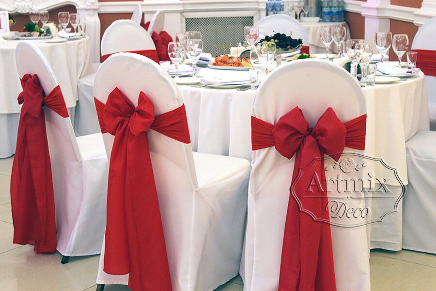 Свадебное оформление зала в красном цвете