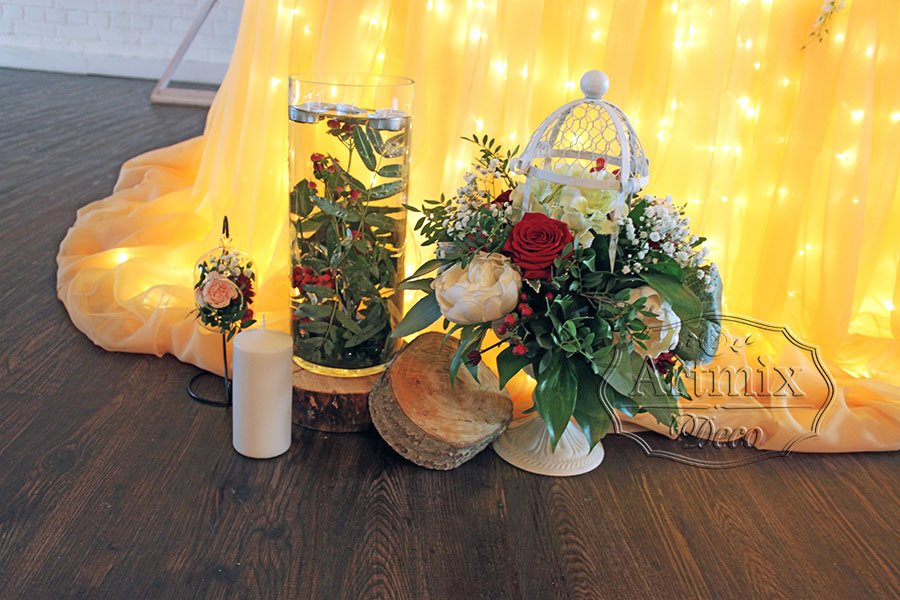 Декоративные элементы с цветами для свадебного стиля Лофт